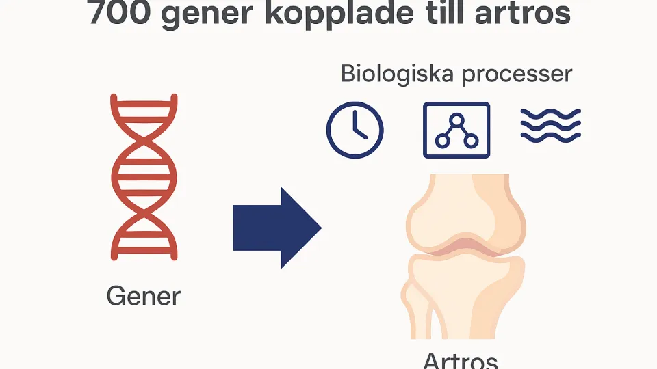 Illustration av gener, biologiska processer och artros